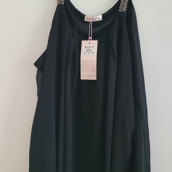 Manner Black Chiffon ta k top  lined with beaded straps - Picture 3 of 7